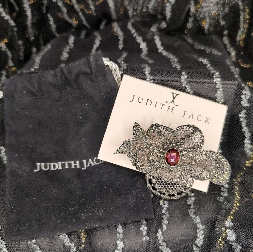 Judith Jack Marcasite Pink Gem Sterling Silver Brooch Pin!